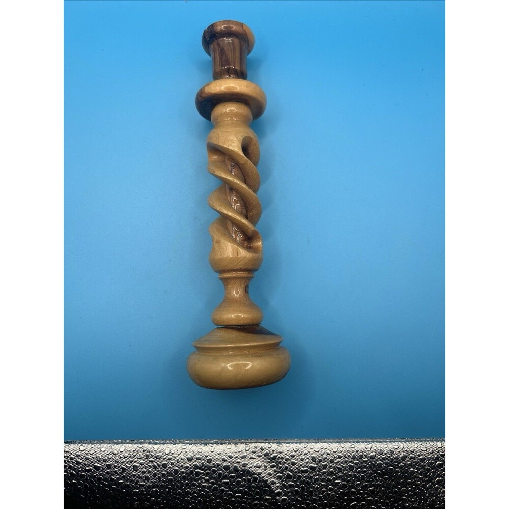 Wood Candlestick Holder Twisted Carved Design Vintage Style Home Decor Accent